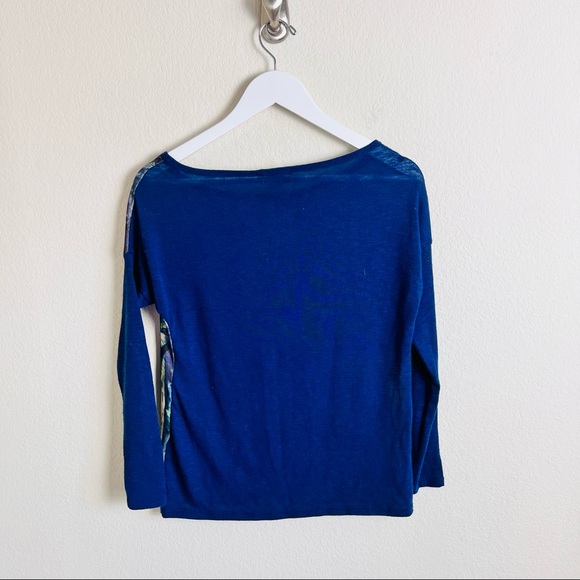 Arden B. Forest Scene Graphic Chiffon Knit Blue long Sleeve Blouse - Picture 7 of 7